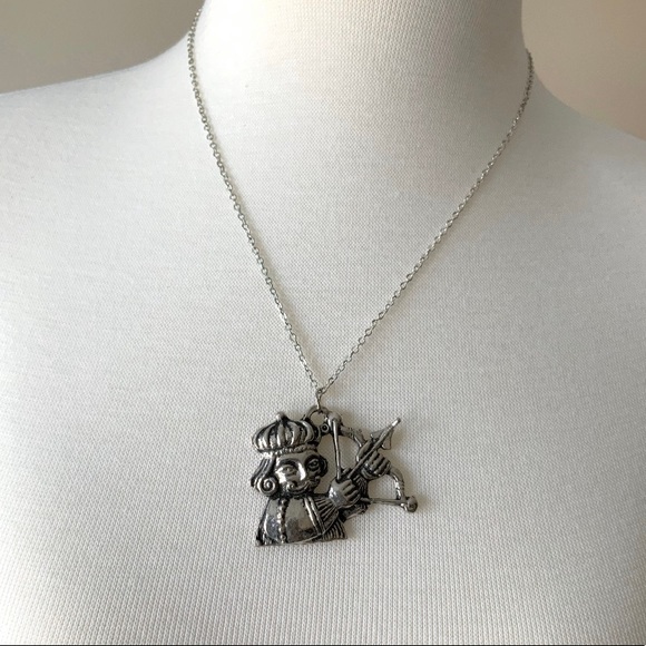 Vtg King of Hearts Cupid Archery Pendant Necklace - Picture 2 of 5
